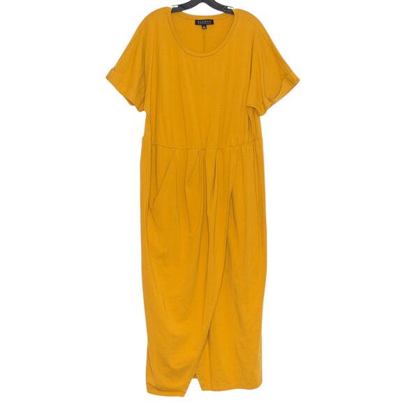 Eloquii Dress Maxi Wrap Y2K Boho Minimalist Coastal Grandma Mustard Yellow 20 - Picture 1 of 6